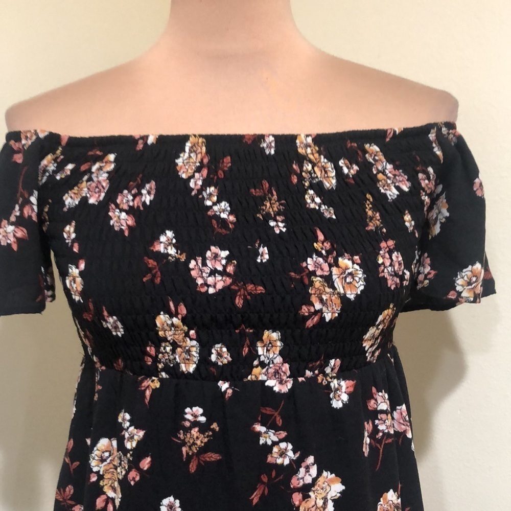 Nordstrom Socialite Maxi Dress Size XS Black Floral Off Shoulder OTS - Picture 4 of 11